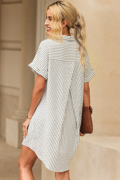 Full Size Striped Short Sleeve Shirt Dress