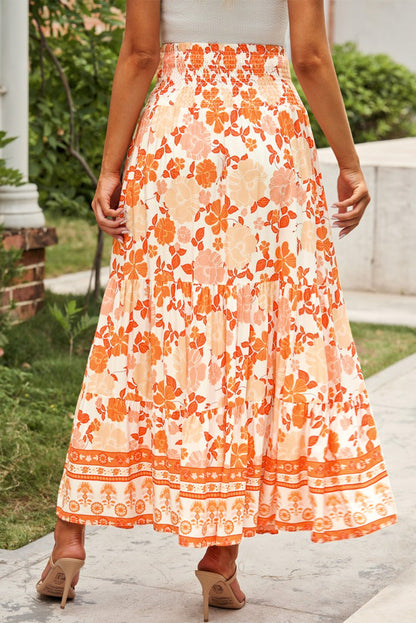 Floral Smocked Tiered Maxi Skirt