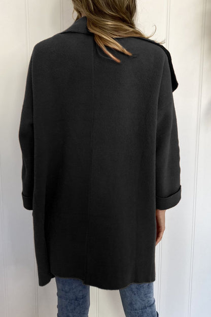 Waterfall Collar Brushed Longline Coat with Pockets
