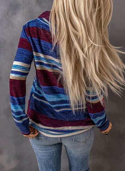 Striped Cowl Neck Tunic Sweatshirt