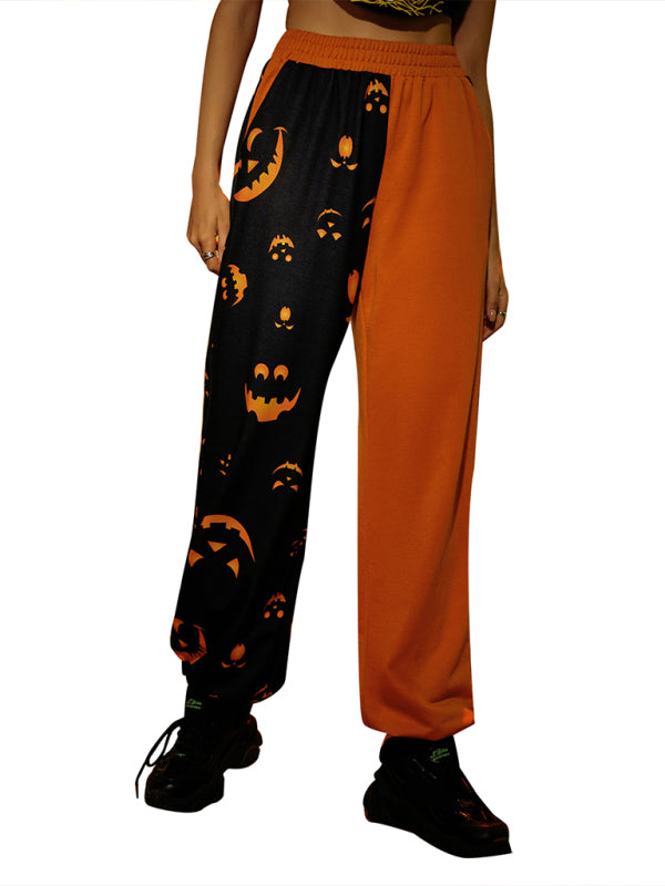 Women's Halloween casual patchwork print shows the trend of thin pants