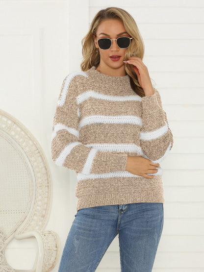Women's Striped Plush Crewneck Loose Sweater