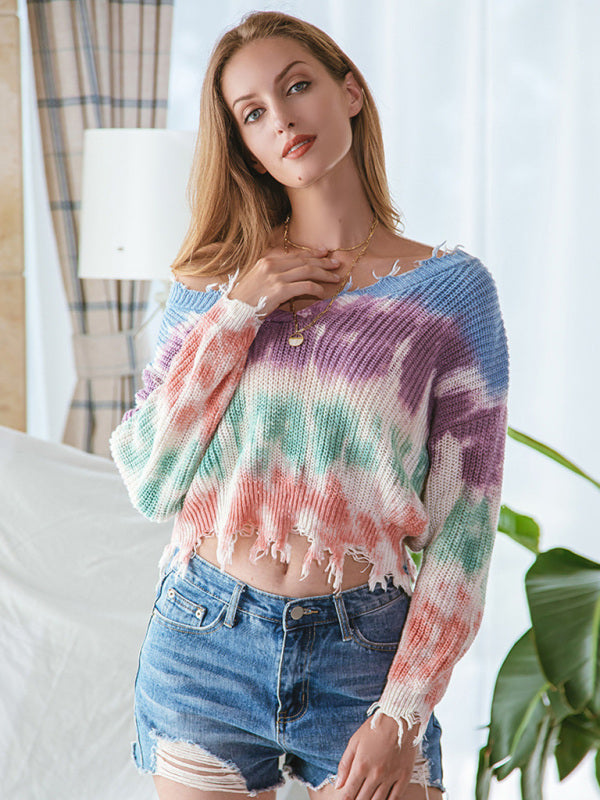Women's Casual Pullover Tie Dye Knit Sweater