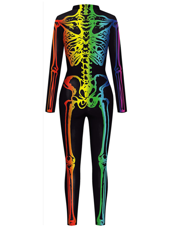 Halloween New Product Colorful Human Skeleton Print Carnival Cosplay One Piece