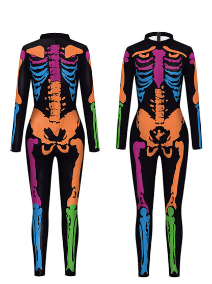 Halloween New Product Colorful Human Skeleton Print Carnival Cosplay One Piece