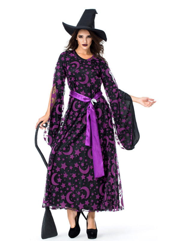 Halloween Costume Purple Star And Moon Magic Witch Witch Party Game Uniform