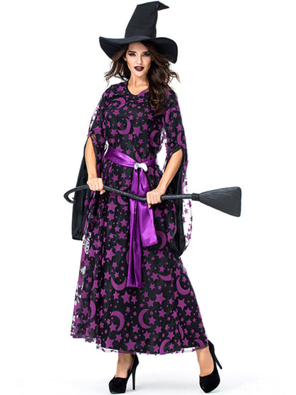 Halloween Costume Purple Star And Moon Magic Witch Witch Party Game Uniform